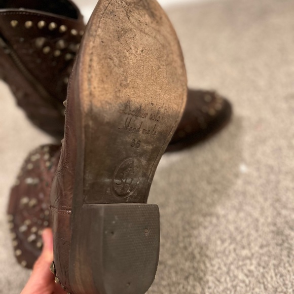 Ash Kendra Brown Leather Studded Calf Leather Western Style Booties Size 36 - Picture 6 of 7